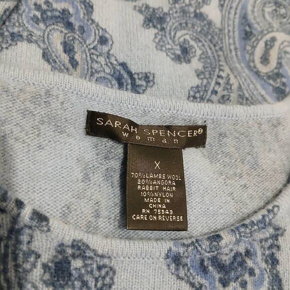 Sarah Spencer womens xl wool angora lightweight sweater paisley baby blue - Picture 7 of 8